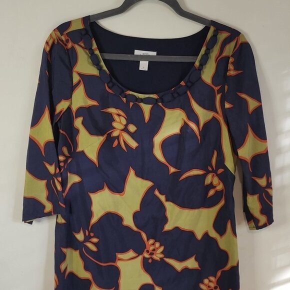 LOFT by Ann Taylor Blue Green Floral Mini Round  Neck Mini Shirt Dress 4 T20 - Picture 3 of 10